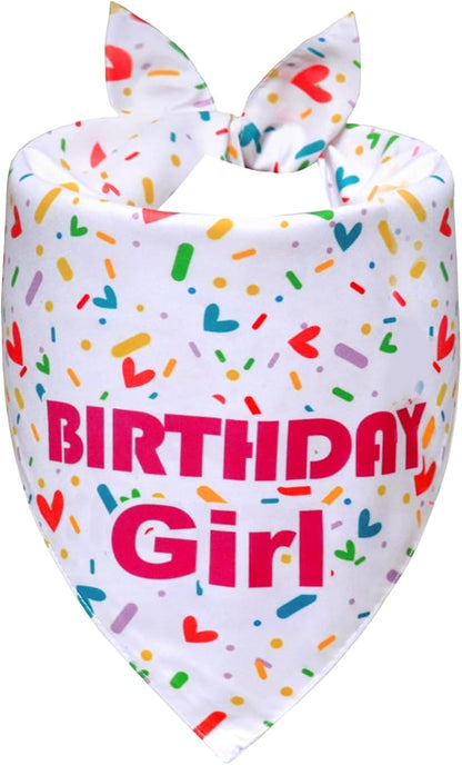 Dog Birthday Bandana Girl for Medium Large Dogs, Reversible 2 Patterns in 1 by WoffBow