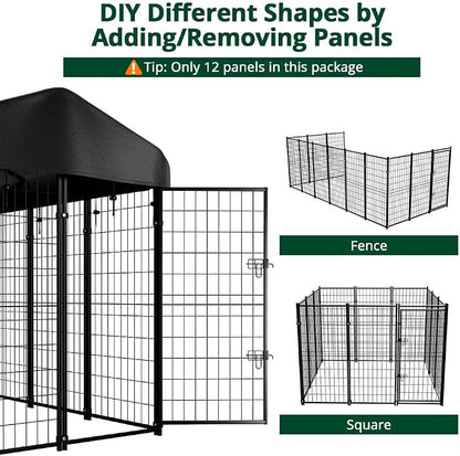 Dog Kennel Outside with Roof, Heavty Duty Welded Dog Crate Playpen with - Image 9