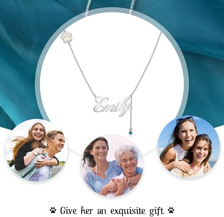 Personalized Cute Dog Cat Paw Name Necklace Forever Love Custom Heart Pendant - Image 7