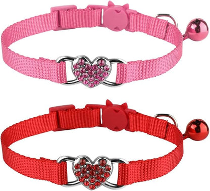 2 Pcs Cat Collars Heart Bling Breakaway by Mtliepte