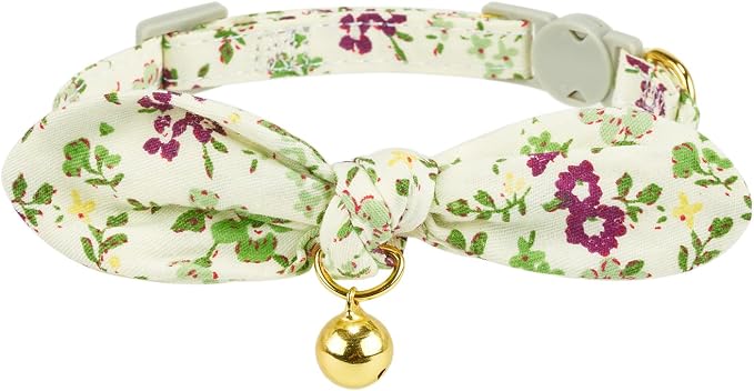 Bowtie Cat Collar with Bell, 2 Pack Cotton Breakaway Kitten Collars with - Image 3