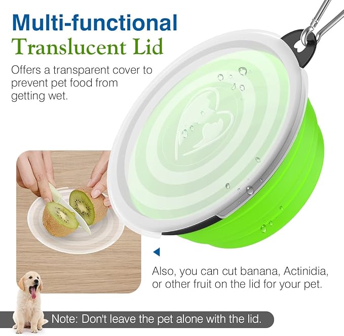 Pawaboo Silicone Collapsible Dog Bowls 2 Pack, 5.1 x 3.5 x 2.1 in, Lid Included - Image 2
