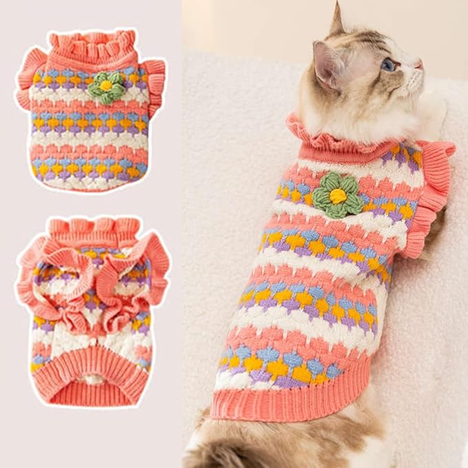 Small Dog Sweater, Knitted Tulip Cat Sweater, Warm Thick Holiday Puppy Clothes - Image 3