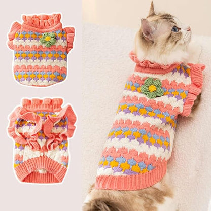 Small Dog Sweater, Knitted Tulip Cat Sweater, Warm Thick Holiday Puppy Clothes - Image 4