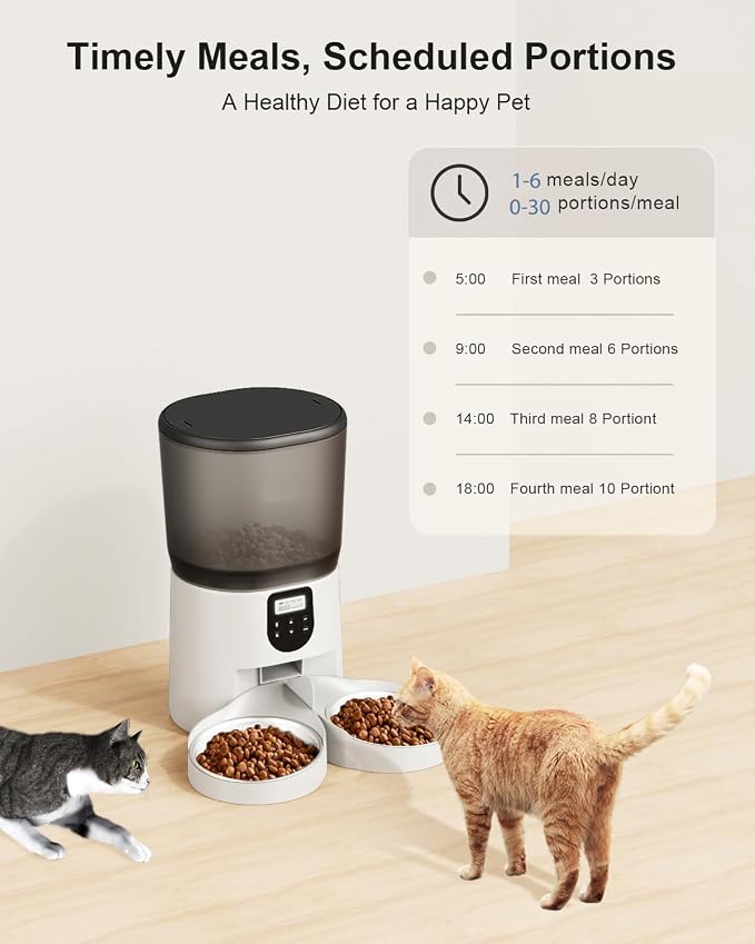 Automatic Cat Feeders for 2Cats, 6L/25cup Automatic Cat Food Dispenser - Image 2
