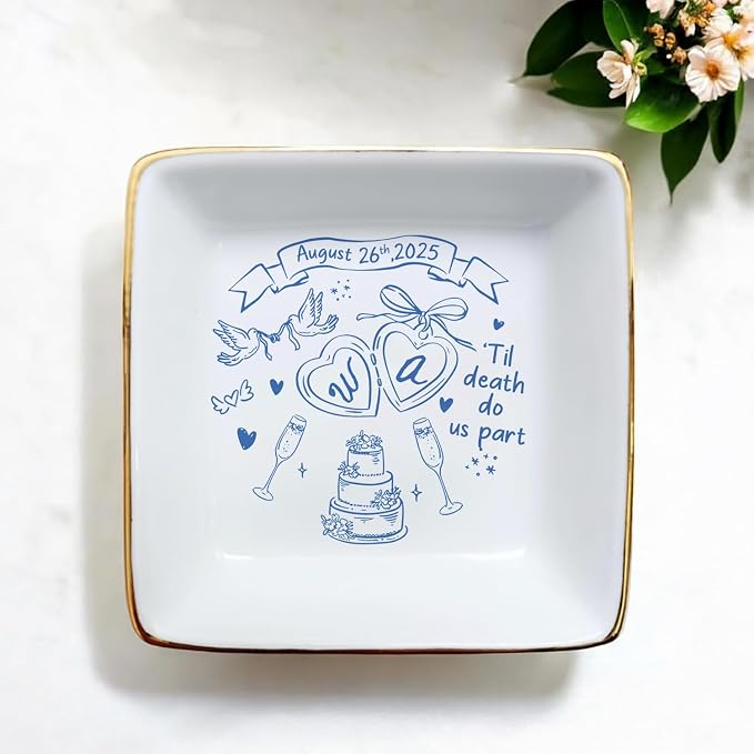 Personalized Ring Dish Engagement Gift, Engaged Ring Holder, Custom Wedding - Image 2