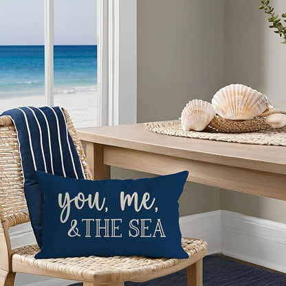 PANDICORN Summer Beach Throw Pillow Cover 12x20 Inch Sayings You Me and The Sea - Image 3
