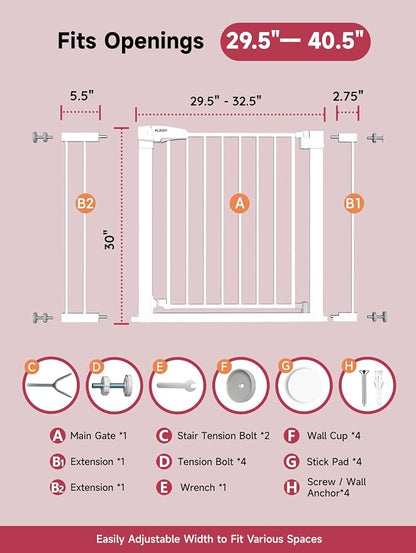Baby Gate for Stairs, 29.5-40.5" Dog Gate for Doorways, Walk Thru Auto Close - Image 6