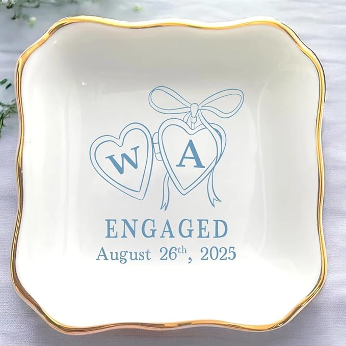 Personalized Locket Wedding Ring Dish, Custom Initial Engaged Rings Holder by Anniversaree