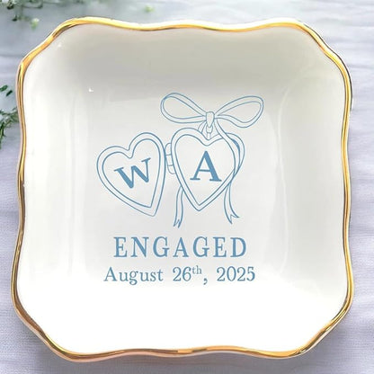 Personalized Locket Wedding Ring Dish, Custom Initial Engaged Rings Holder by Anniversaree
