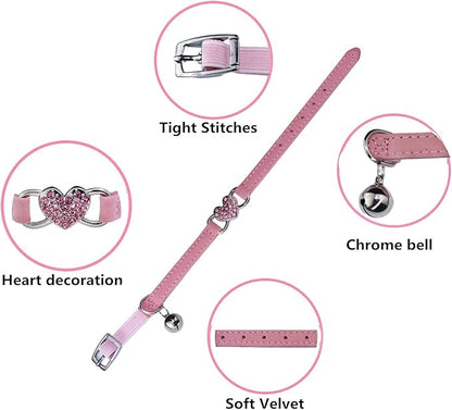 Heart Bling Cat Collar with Safety Belt and Bell Adjustable 8-10 inches - Image 3