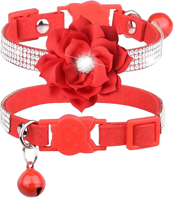 Cat Collars, Rhinestone for Girl Cats Bling Kitten Flower Adjustable Breakaway by Bbmmayy