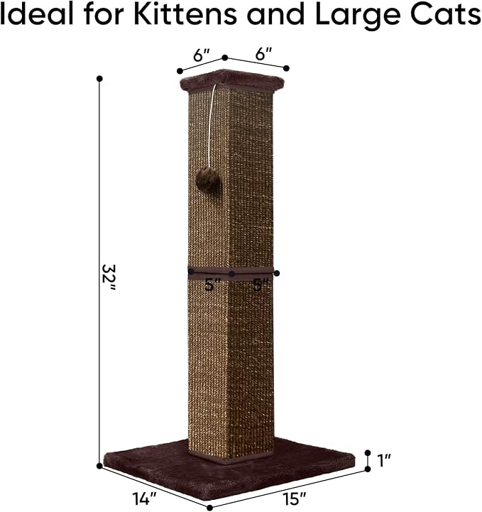 Cat Scratching Post 32 Inch for Indoor Large Cats and Kitten, Nature Sisal Tall - Image 2