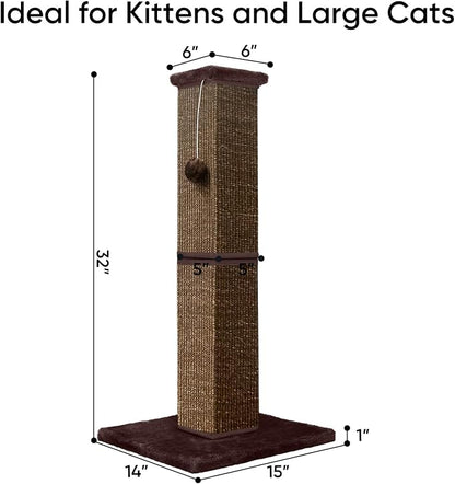 Cat Scratching Post 32 Inch for Indoor Large Cats and Kitten, Nature Sisal Tall - Image 2