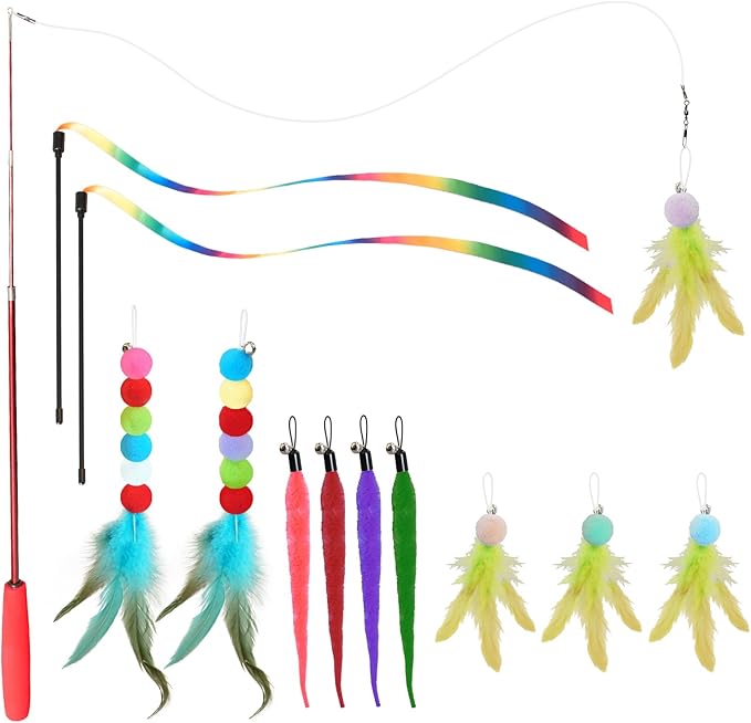 Cat Toys for Indoor Cats, 13 Packs Interactive Cat Wand Toy Set by YULOYI