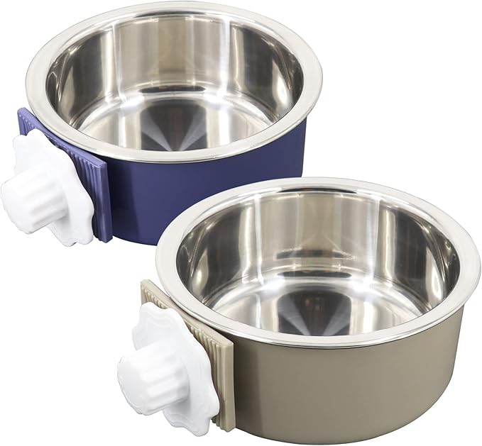 Dog Crate Bowl, Hanging Stainless Steel Removable Pet Crate Water & Food Bowls by QIYADIN