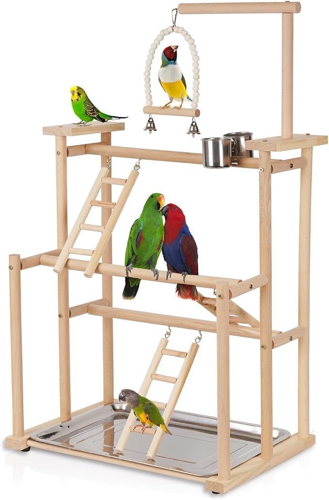 Pet Parrot Playstand Parrots Bird Playground Bird Play Stand Wood Perch Gym by Ibnotuiy