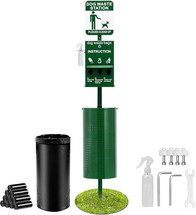 VEVOR Dog Waste Station with Hand Wash Bottle, 11.5 Gallons Pet Waste Bin with by VEVOR