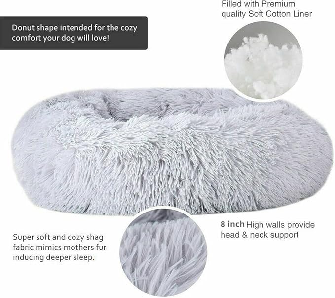 Original Calming Donut Dog and Cat Bed in Shag Fur, Dog Beds - Image 5