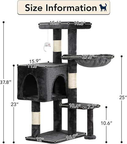 BestPet | 37" Cat Tree Tower | Light Gray | Sturdy Multi-Level Cat Tree - Image 7