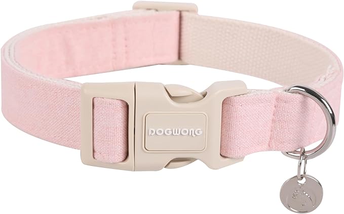 DOGWONG Cotton Hemp Dog Collar, Heavy-Duty Pink Dog Collar Adjustable Soft by DOGWONG