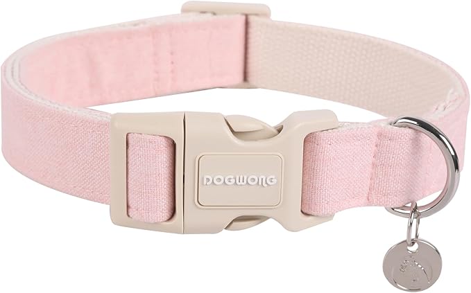 DOGWONG Cotton Pink Dog Collar Adjustable Soft Natural Fabric Pet Cute Wedding by DOGWONG