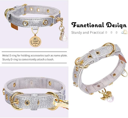PetsHome Cat Collar, Dog Collar, PU Leather Adjustable Pet Collar - Image 3