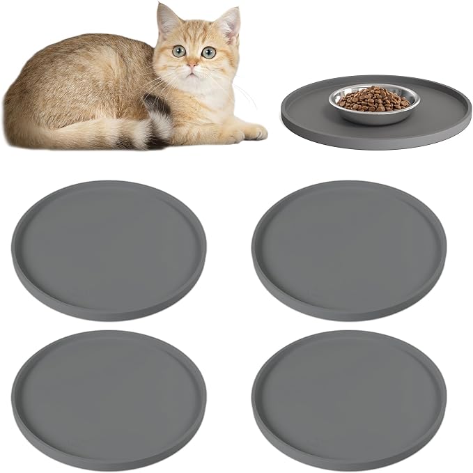 4 PCS Thickened Pet Silicone Food Mat, Nonslip Waterproof Cat Dog Feeding Bowl by Arespark