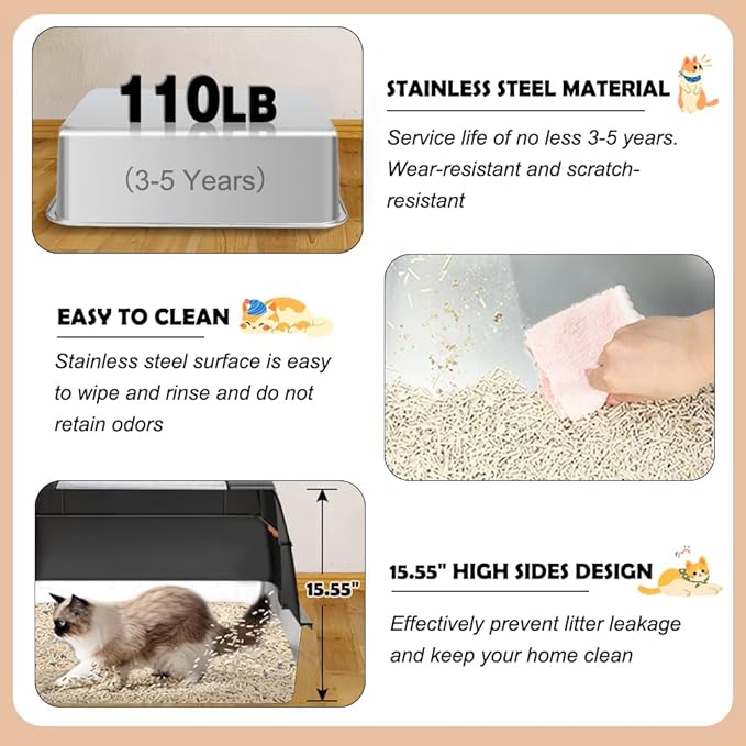 Vivifying Stainless Steel Litter Box, XL Side Entry Extra Large Litter Box - Image 4
