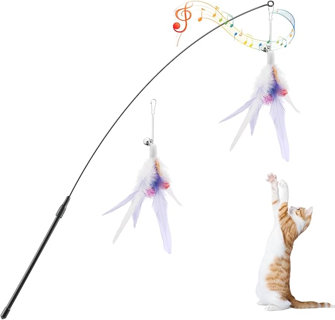 Pawaboo Feather Teaser Cat Toy, Interactive Feather Wand Cats Toy Flying by Pawaboo