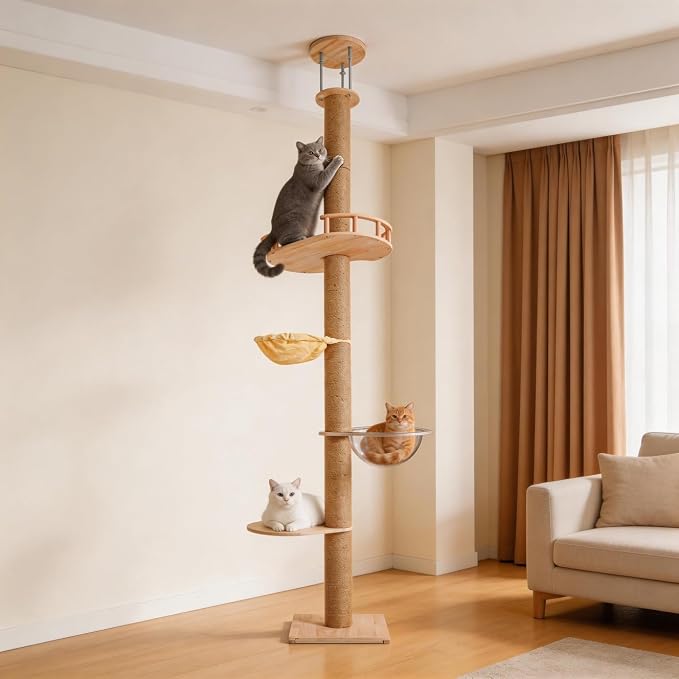 Floor to Ceiling Cat Tree, Adjustable Height, 4 Level Tall Cat Tree Tower by Unknown