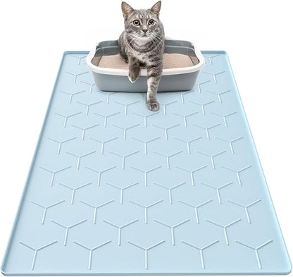Silicone Cat Litter Trapping Mat, Large Waterproof 34" X 22" Cat Litter Box Mat by Garoopion