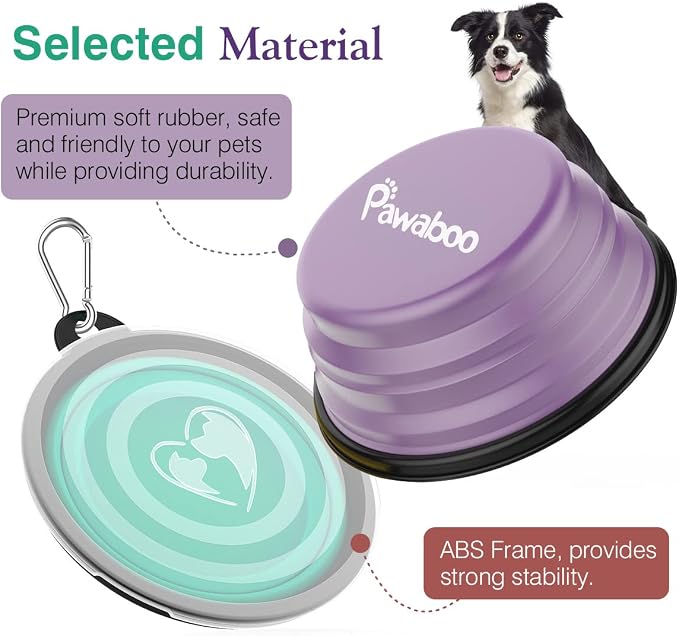 Pawaboo Collapsible Dog Bowls 2 Pack, Silicone Feeding Watering Bowls - Image 7