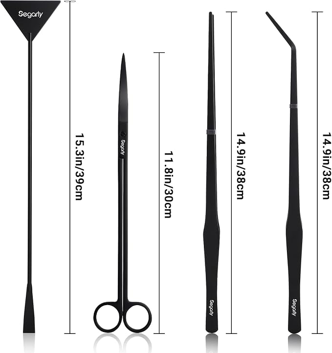 Segarty Longer Aquarium Aquascaping Tools, 4 in 1 Stainless Steel Black - Image 2
