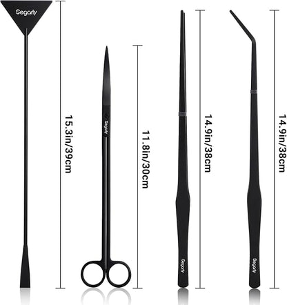 Segarty Longer Aquarium Aquascaping Tools, 4 in 1 Stainless Steel Black - Image 2
