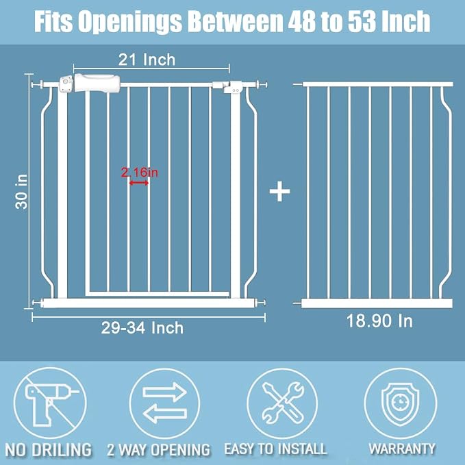 Extra Wide Baby Gates 48-53 Inch Child Dog Pet Gate Indoor Adjustable Safety - Image 2