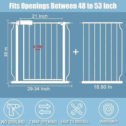 Extra Wide Baby Gates 48-53 Inch Child Dog Pet Gate Indoor Adjustable Safety - Image 2