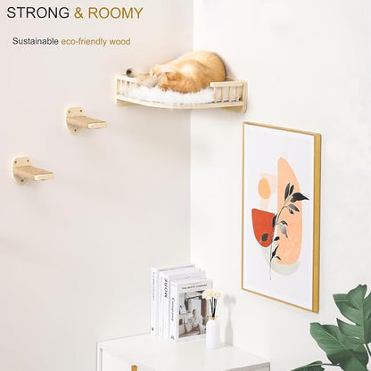 Cat Wall Shelves with 3 Steps Scratch Post, Climbing Shelf and Hammock - Image 4