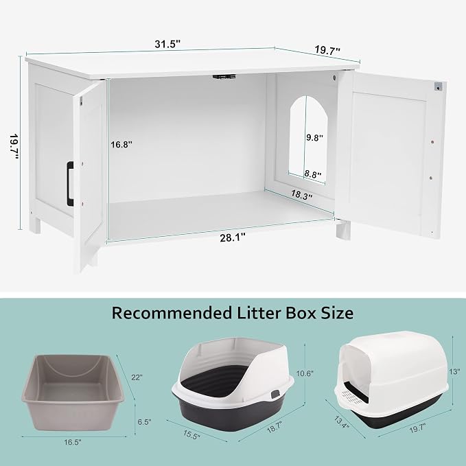 Homhedy Cat Litter Box Enclosure, Wooden Cat Washroom Furniture - Image 5
