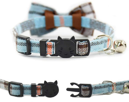 Cat Collar Breakaway with Bell and Bow Tie, Plaid Design Adjustable Safety - Image 4
