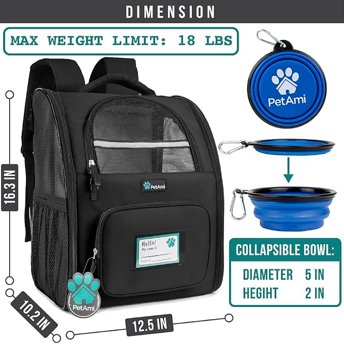 PetAmi Dog Backpack Carrier for Small Large Cat, Ventilated Pet Hiking Backpack - Image 2