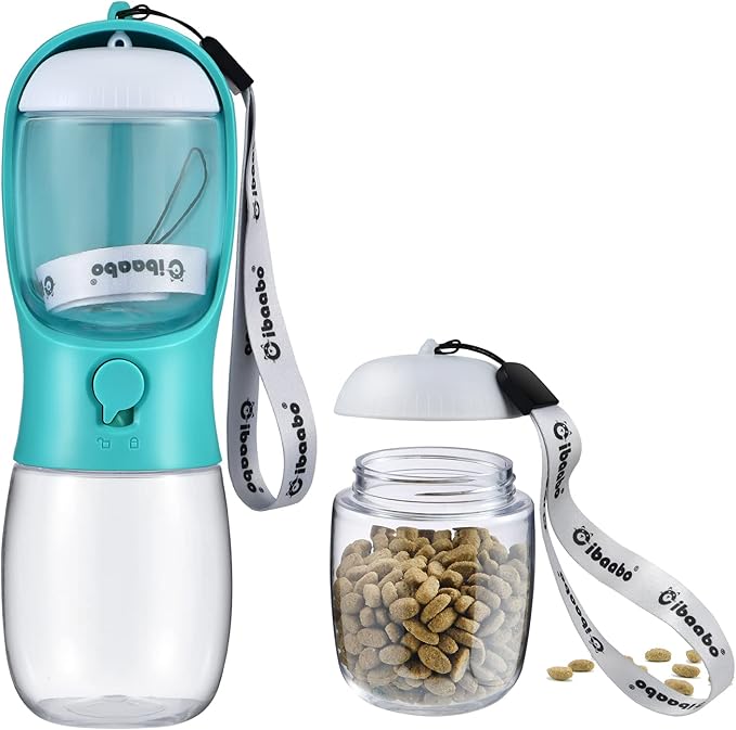 Dog Water Bottle with Food Container, Travel Puppy Water Bowl, Portable Pet by Cibaabo