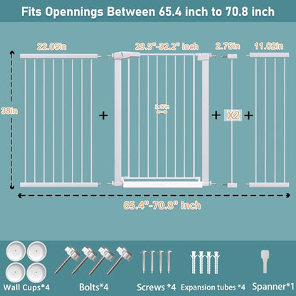 Fairy Baby 38" Extra Tall Baby Gate, 65.4"-70.8" Extra Wide Long Pet Gate - Image 2