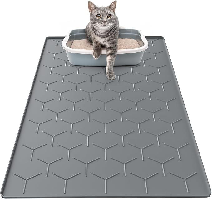 Cat Litter Box Mat, Large 34" X 22" Cat Litter Mat, Waterproof Silicone Pad by Garoopion