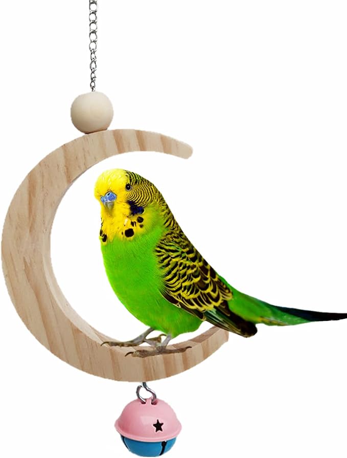 Parakeet Wood Swing Moon Shaped Hanging Ring Bird Branch Chew Parrot Toys by Yzjcafriz