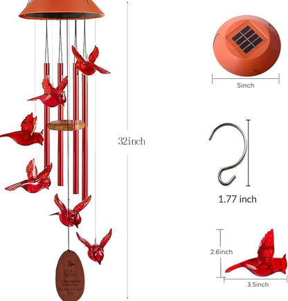 Cardinal Solar Wind Chimes Outdoor, Cardinal Bird Wind Chime Light - Image 8