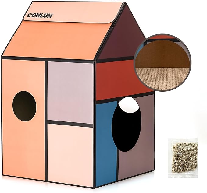 Cardboard Cat House with Scratch Pad & Catnip, Cat Play Scratching House - Image 9