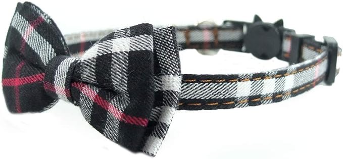 Cat Collar Breakaway with Bell and Bow Tie, Plaid Design Adjustable Safety - Image 4