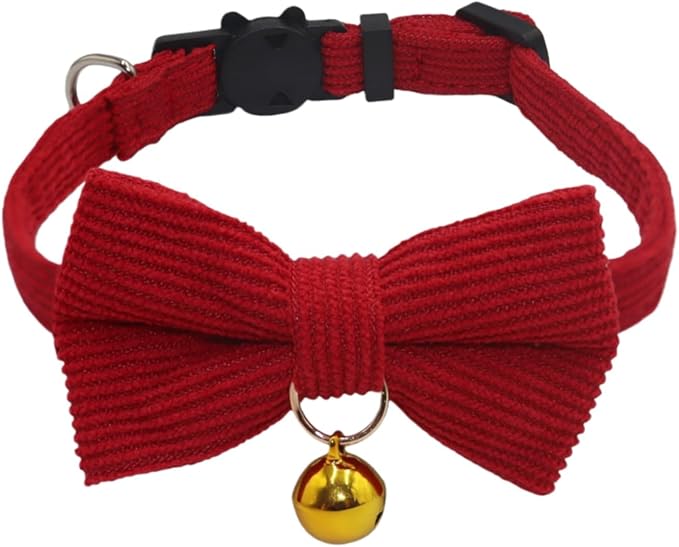THAIN Cat Collar with Bow Tie and Bell, Breakaway Adjustable Cute Soft Corduroy by THAIN