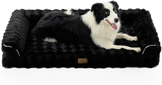 Faux Fur Orthopedic Dog Bed, Extra Large Dog Bed, Supportive Foam Pet Sofa by COZYKISS